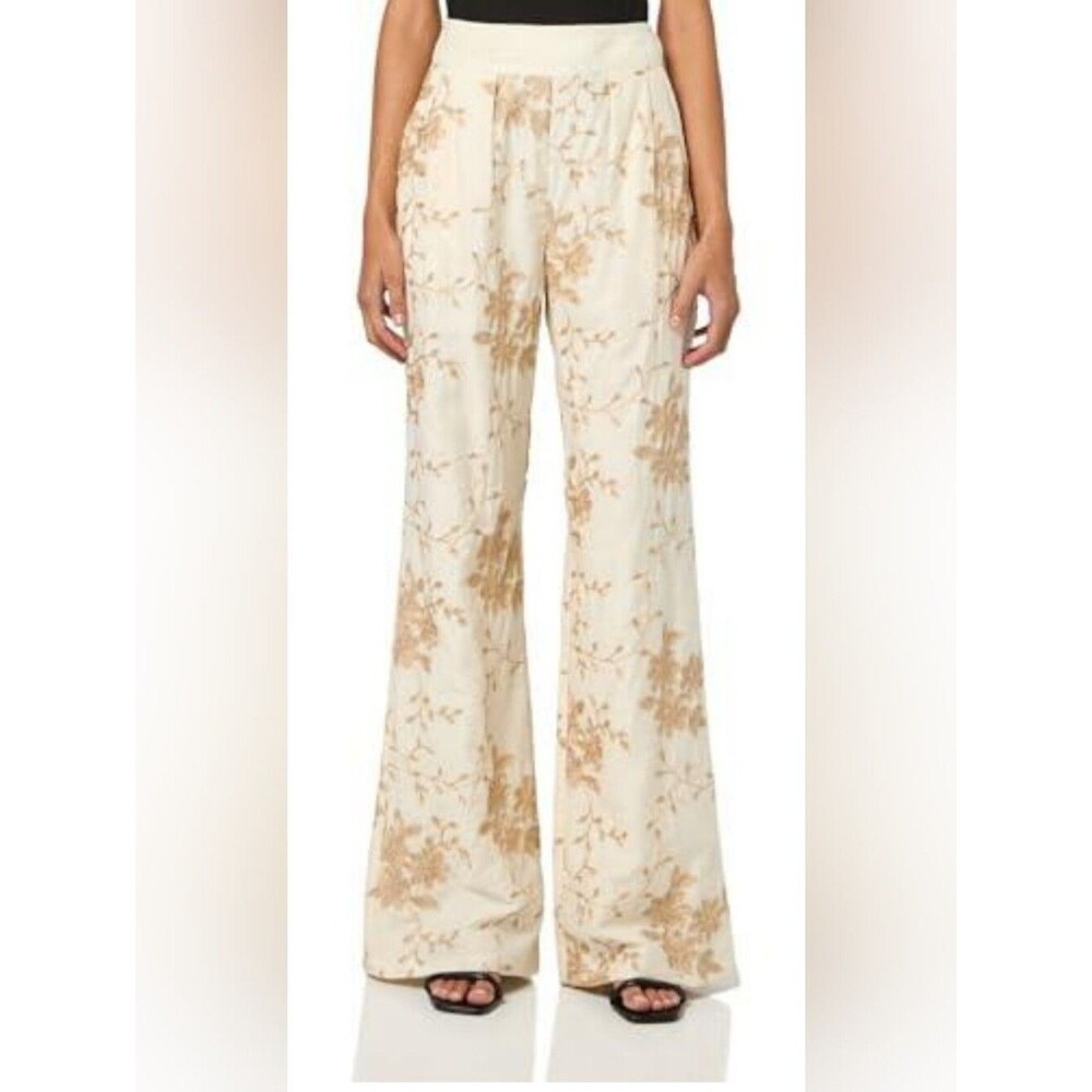 Ramy Brook Heidi Beaded Ivory Lurex Embroidery Wide-Leg Pants Size 6